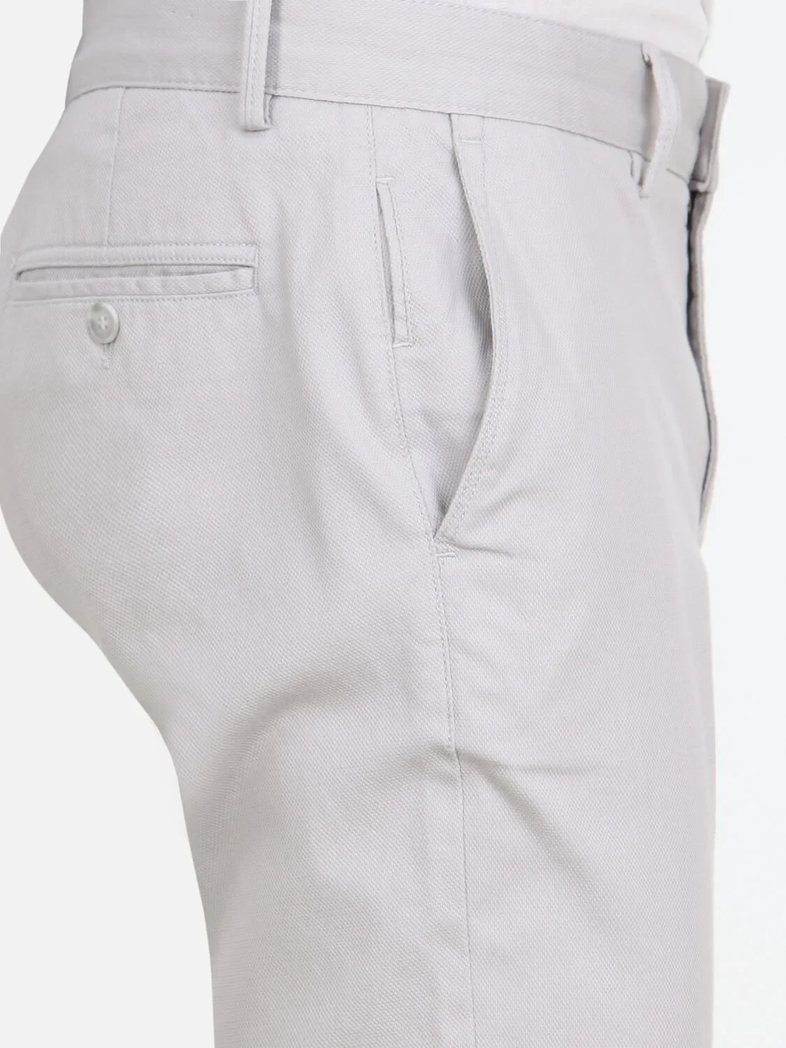 Açık Gri Düz Dokuma Slim Fit Casual Pamuk Karışımlı Pantolon - 3