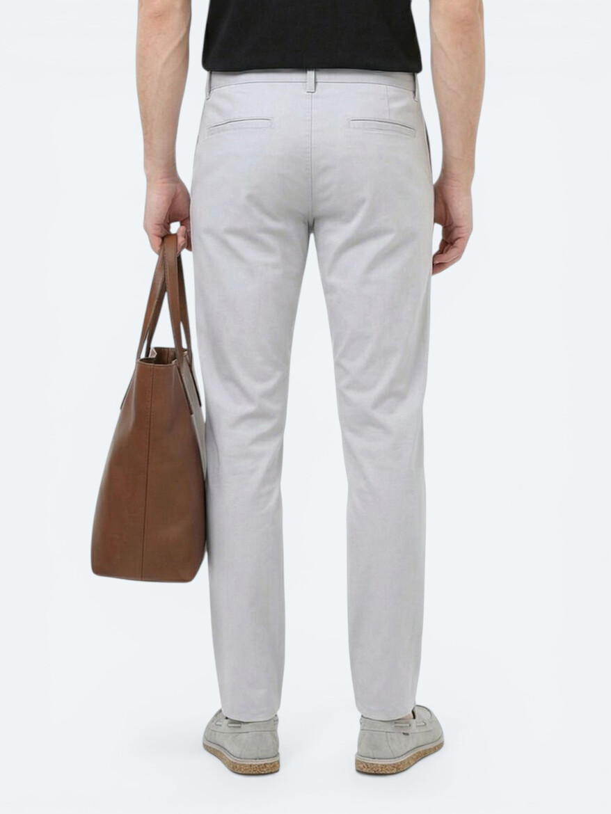 Açık Gri Düz Dokuma Slim Fit Casual Pamuk Karışımlı Pantolon - 6