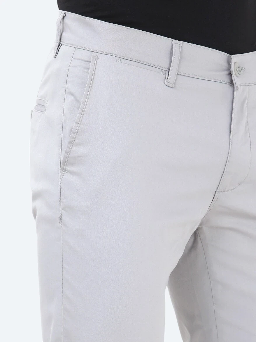Açık Gri Düz Dokuma Slim Fit Casual Pamuk Karışımlı Pantolon - 3