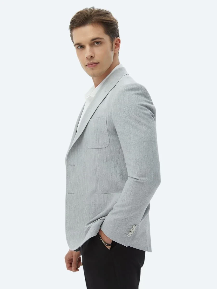 Açık Gri Düz Modern Fit Ceket - 6