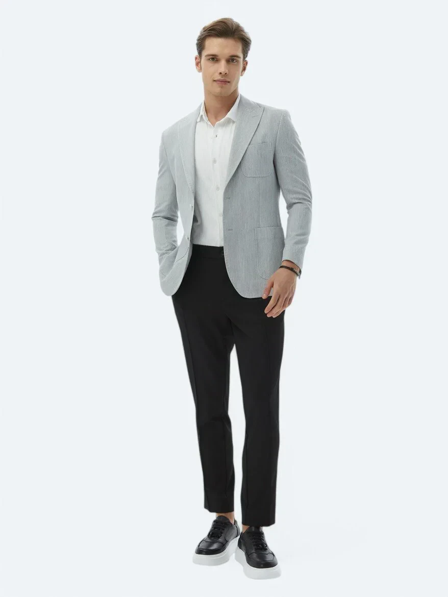 Açık Gri Düz Modern Fit Ceket - 7