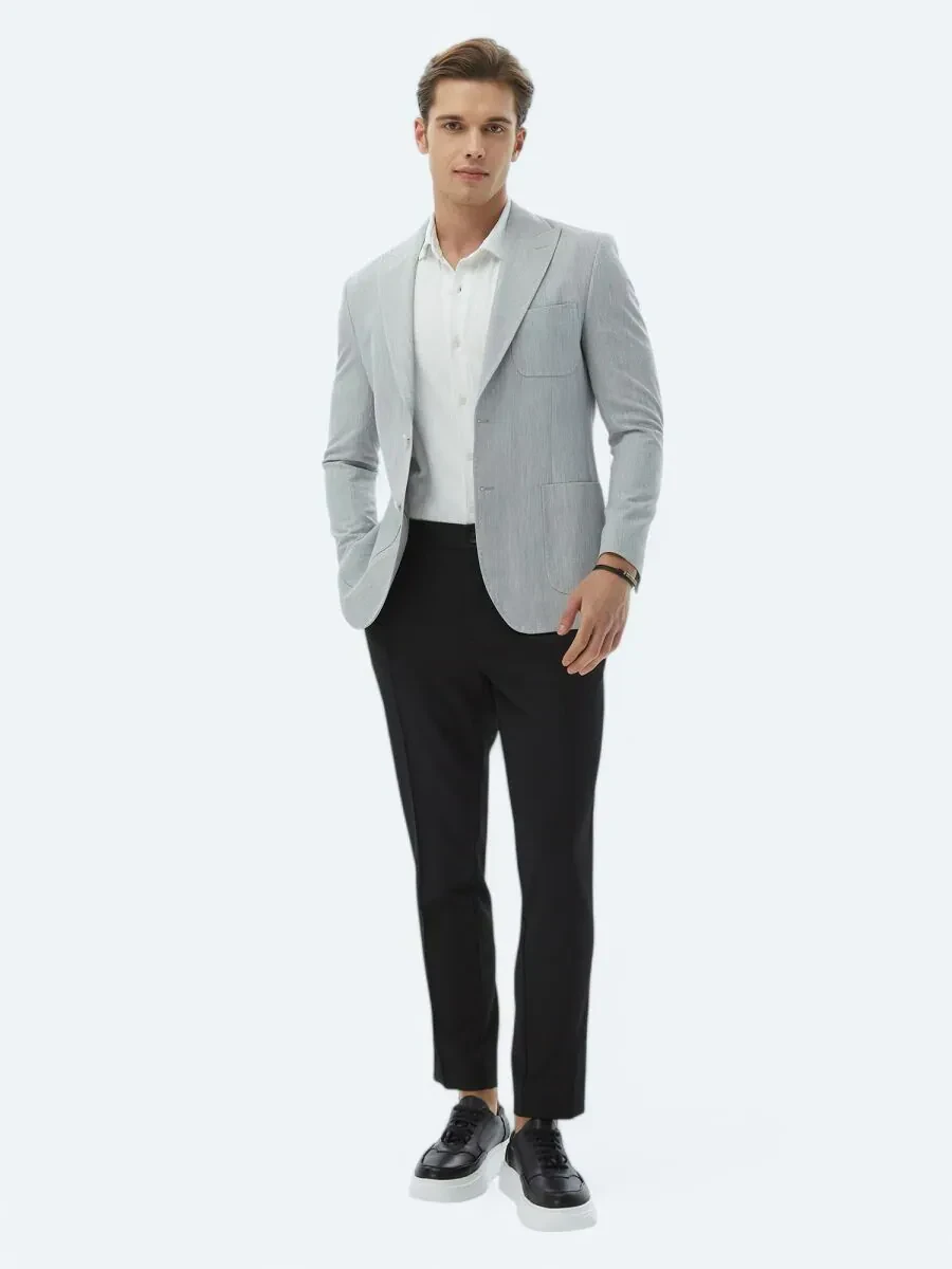 Açık Gri Düz Modern Fit Ceket - 7