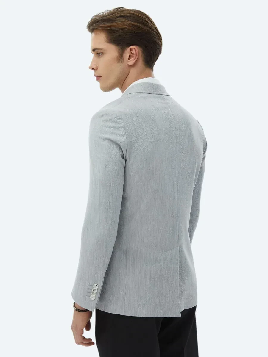 Açık Gri Düz Modern Fit Ceket - 9