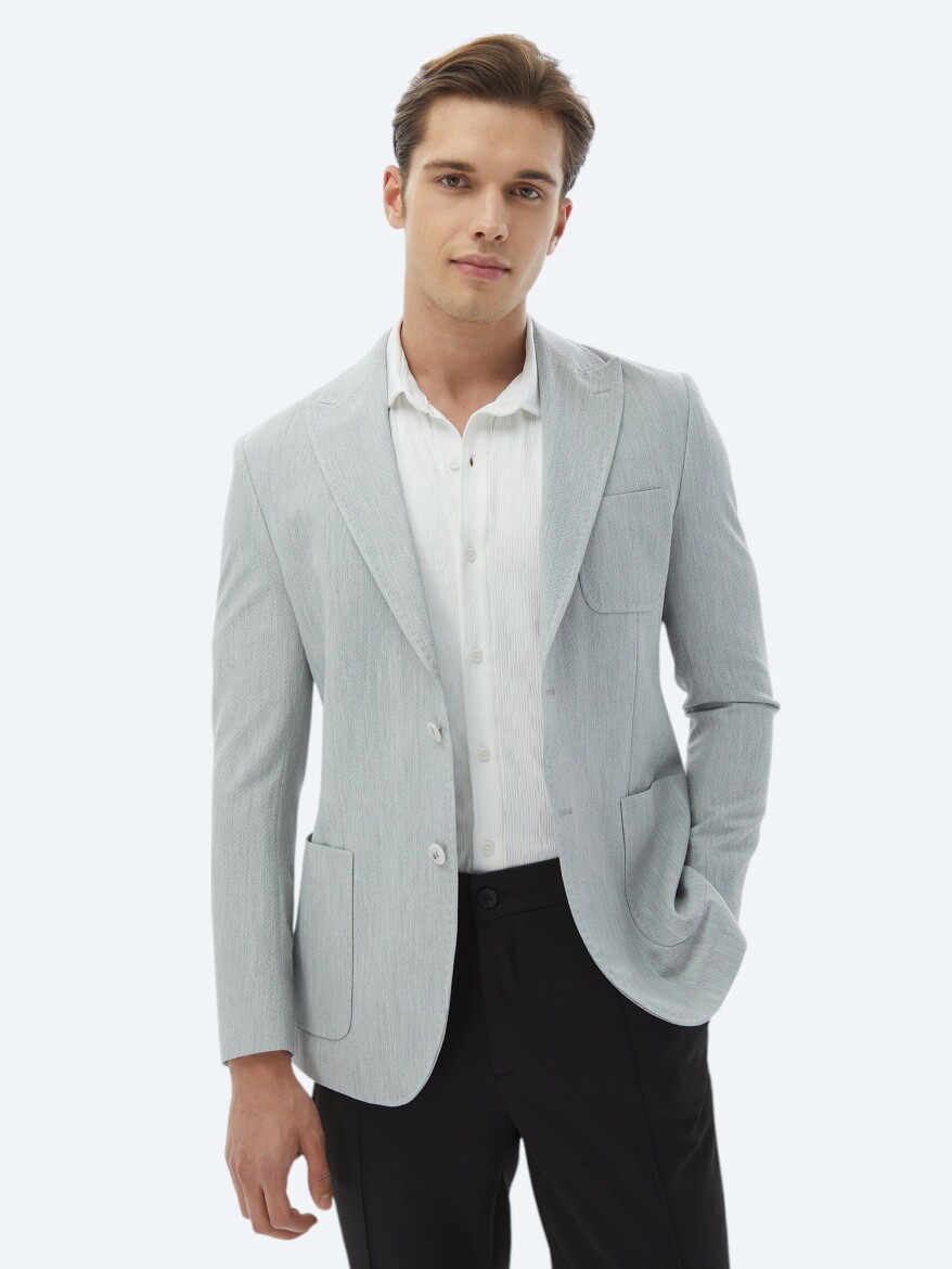 Açık Gri Düz Modern Fit Ceket - 1