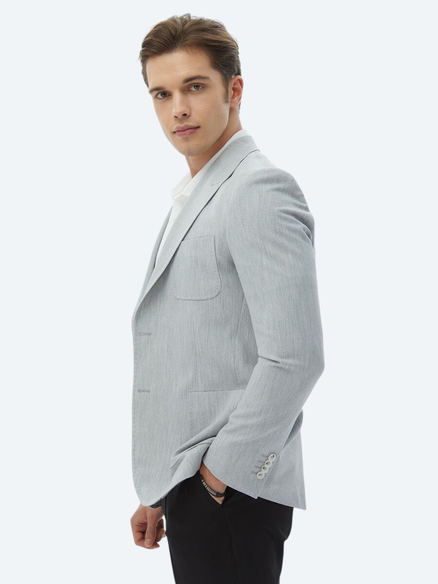 Açık Gri Düz Modern Fit Ceket - 6