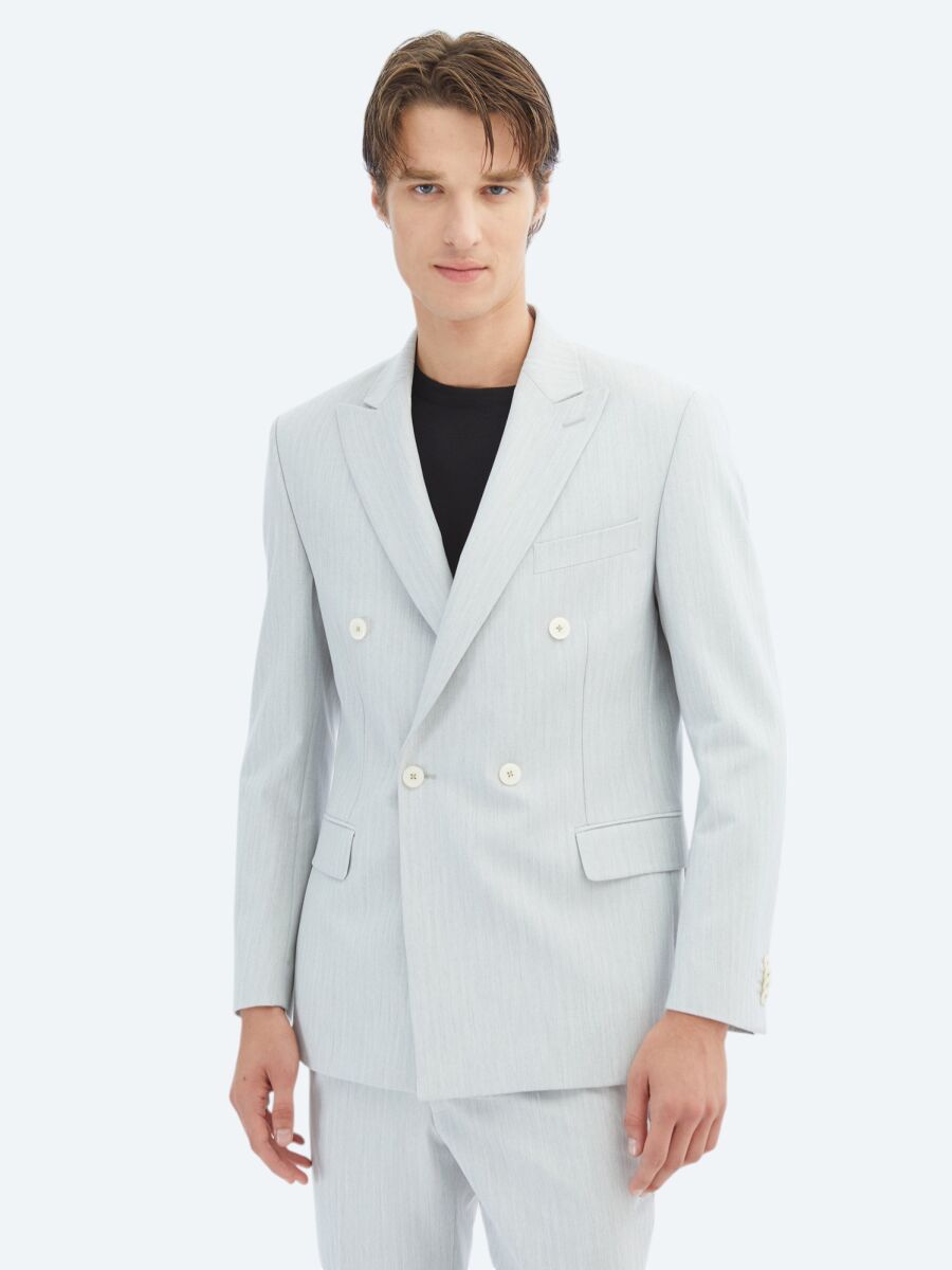 Açık Gri Düz Modern Fit Takım Elbise - 1