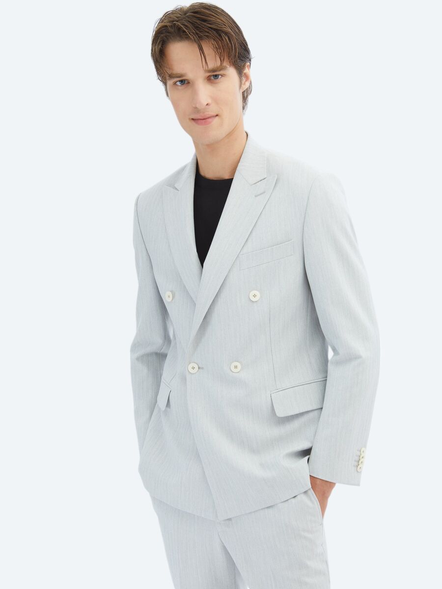 Açık Gri Düz Modern Fit Takım Elbise - 3