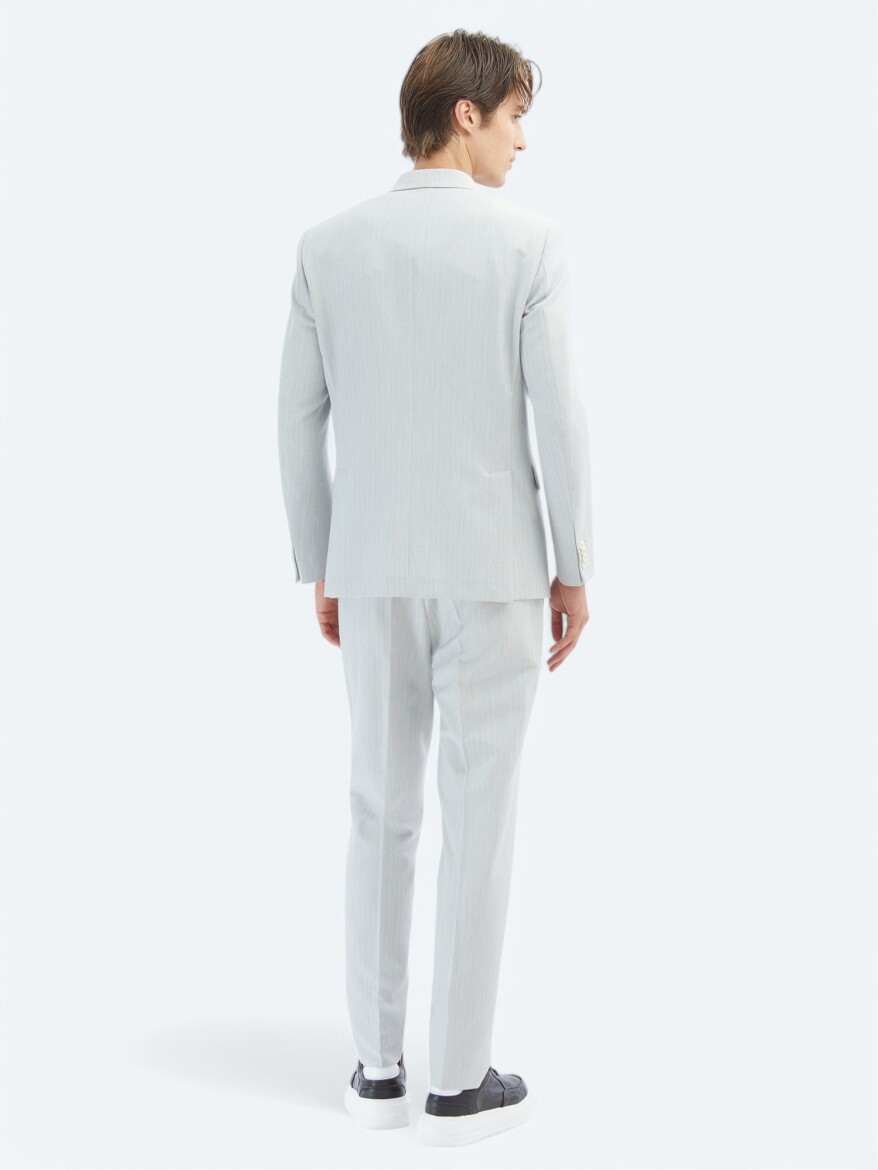 Açık Gri Düz Modern Fit Takım Elbise - 7