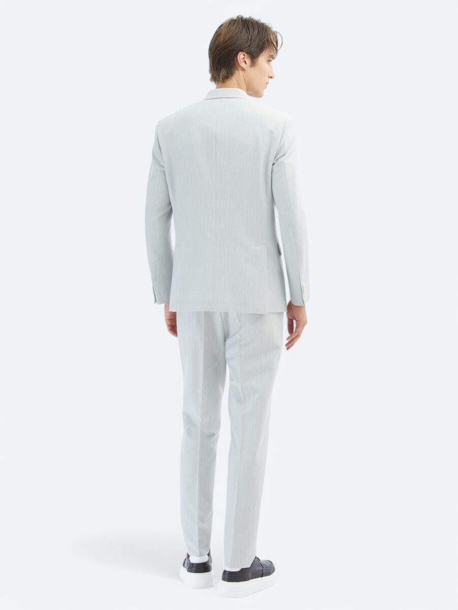 Açık Gri Düz Modern Fit Takım Elbise - 7