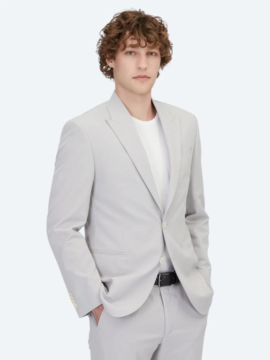 Açık Gri Düz Slim Fit Takım Elbise - 1