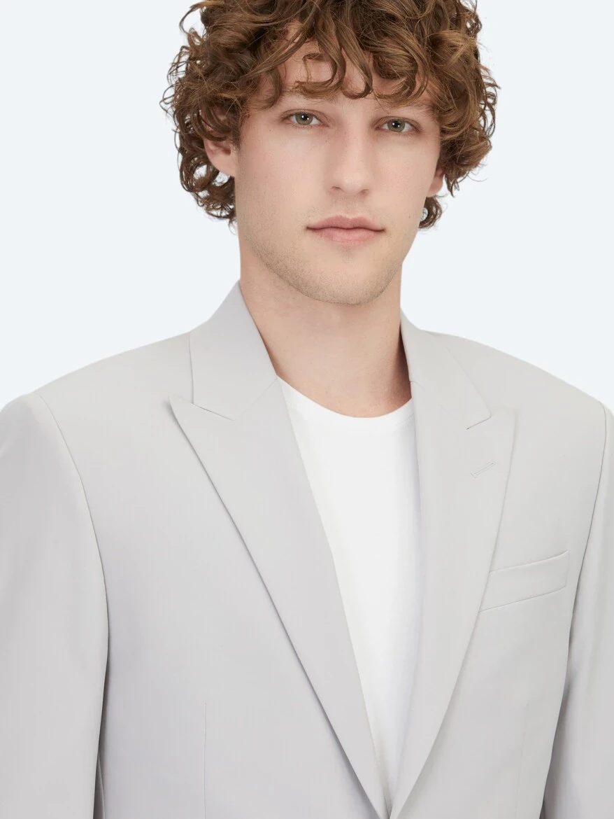 Açık Gri Düz Slim Fit Takım Elbise - 3
