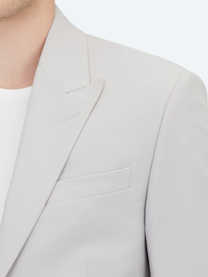 Açık Gri Düz Slim Fit Takım Elbise - 4