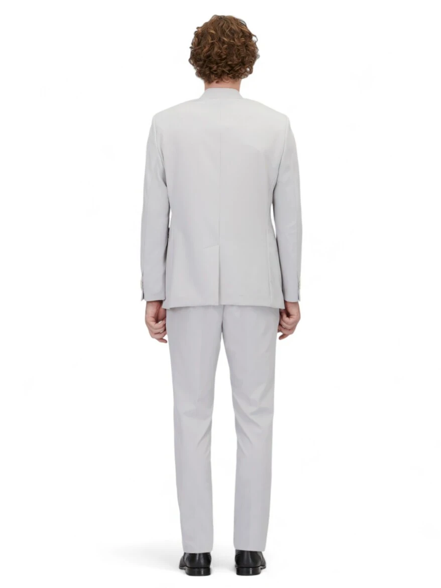 Açık Gri Düz Slim Fit Takım Elbise - 5