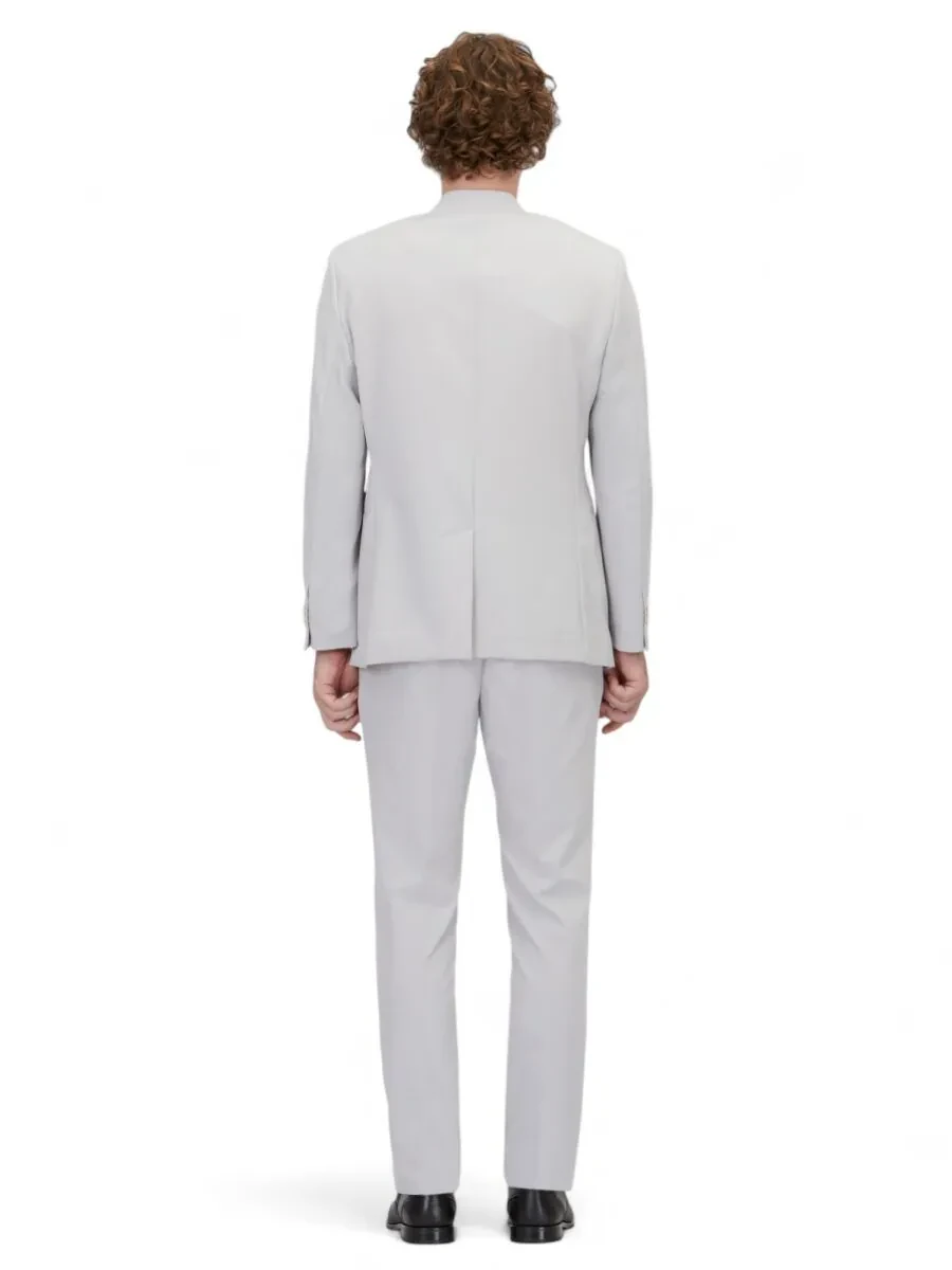 Açık Gri Düz Slim Fit Takım Elbise - 5