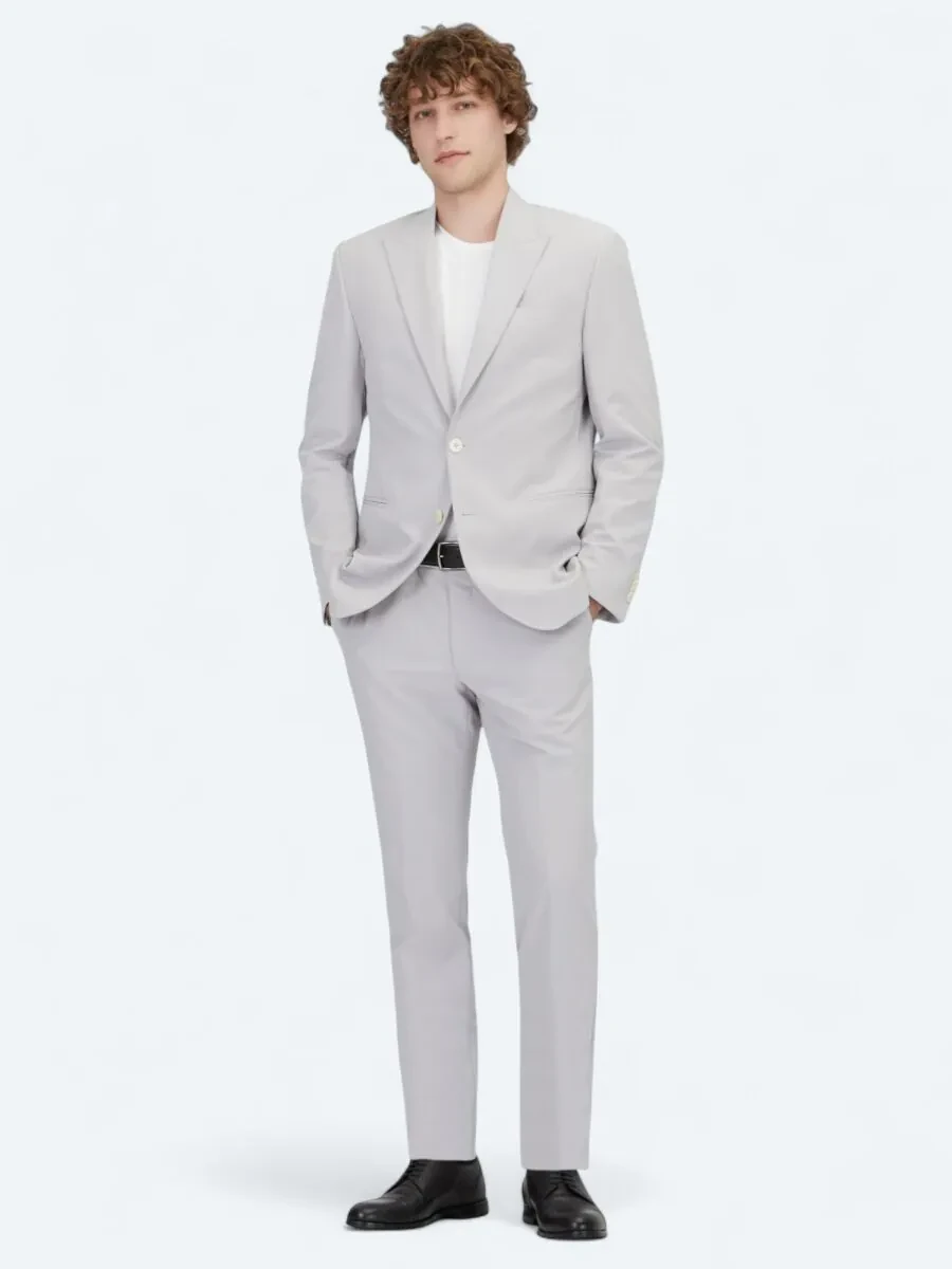 Açık Gri Düz Slim Fit Takım Elbise - 2