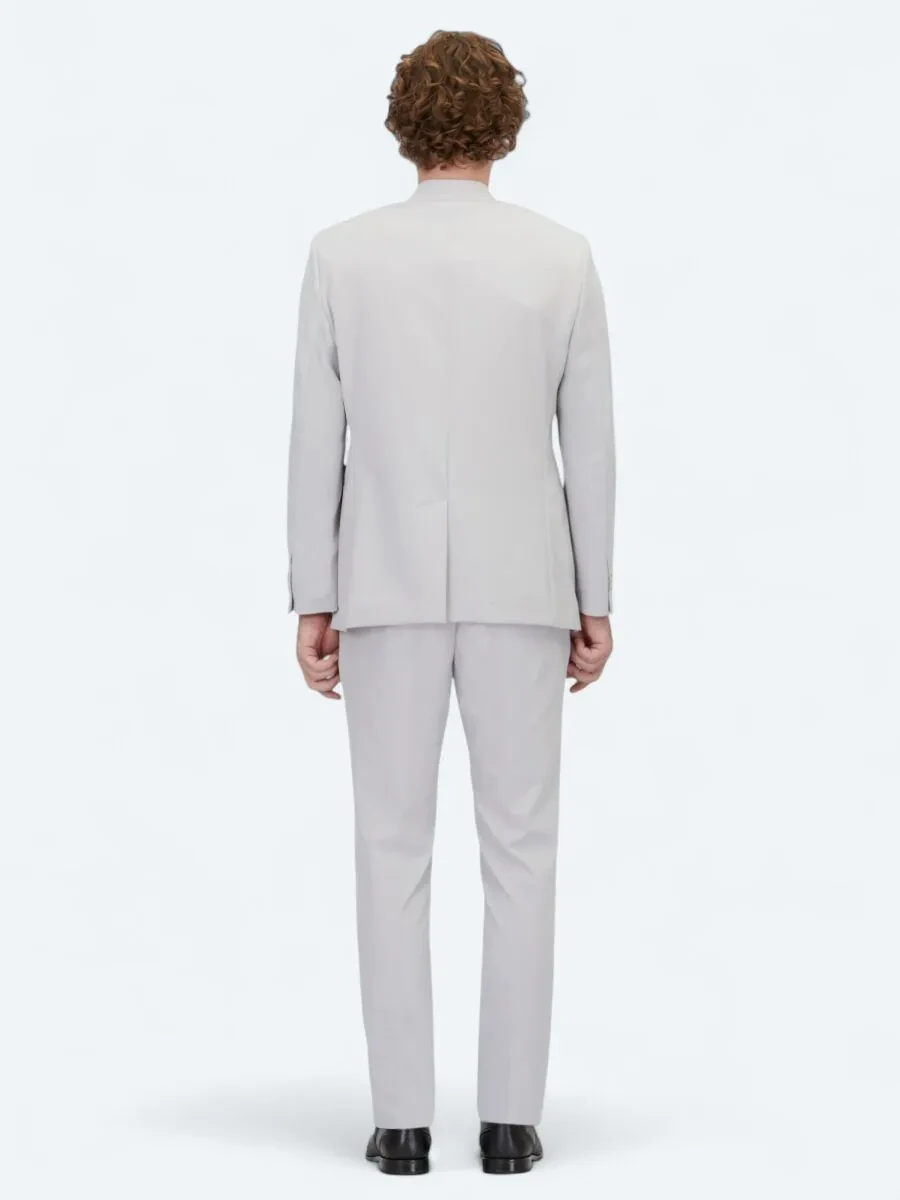 Açık Gri Düz Slim Fit Takım Elbise - 5