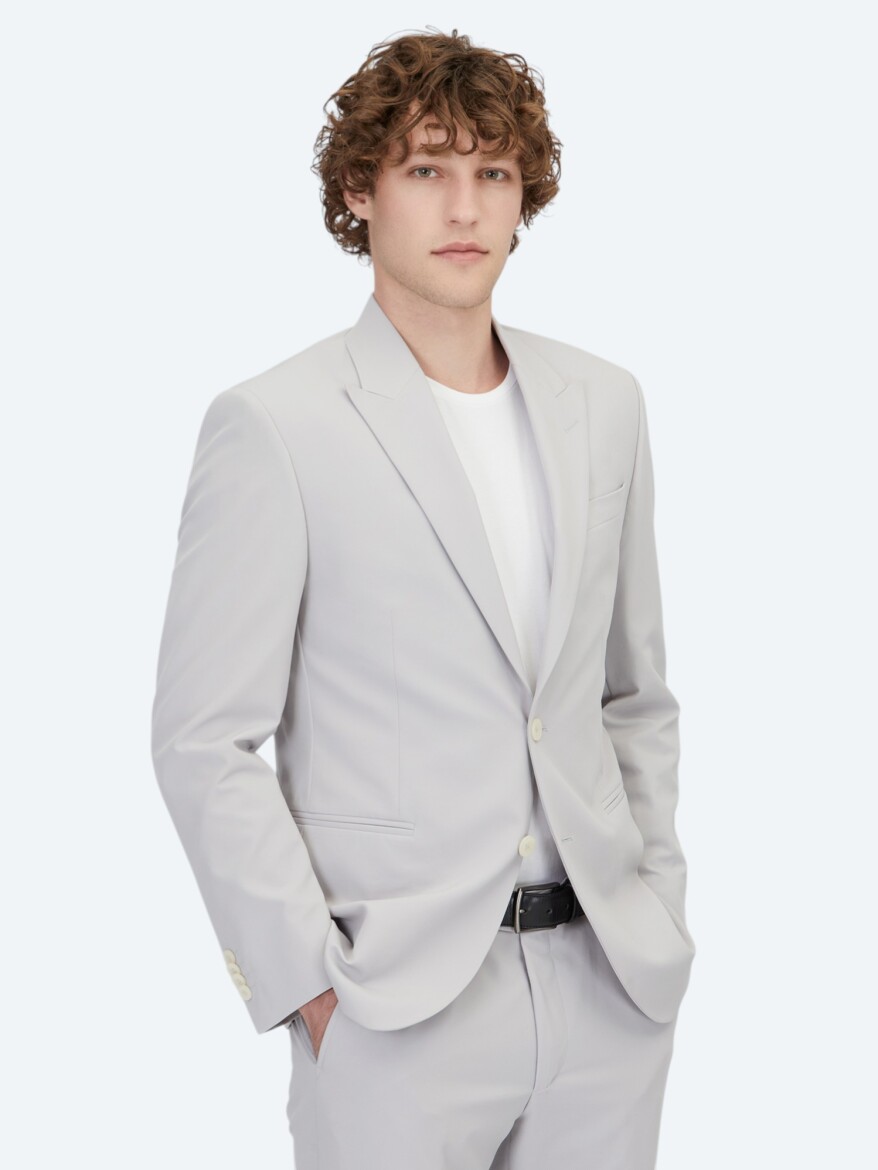 Açık Gri Düz Slim Fit Takım Elbise - KİP