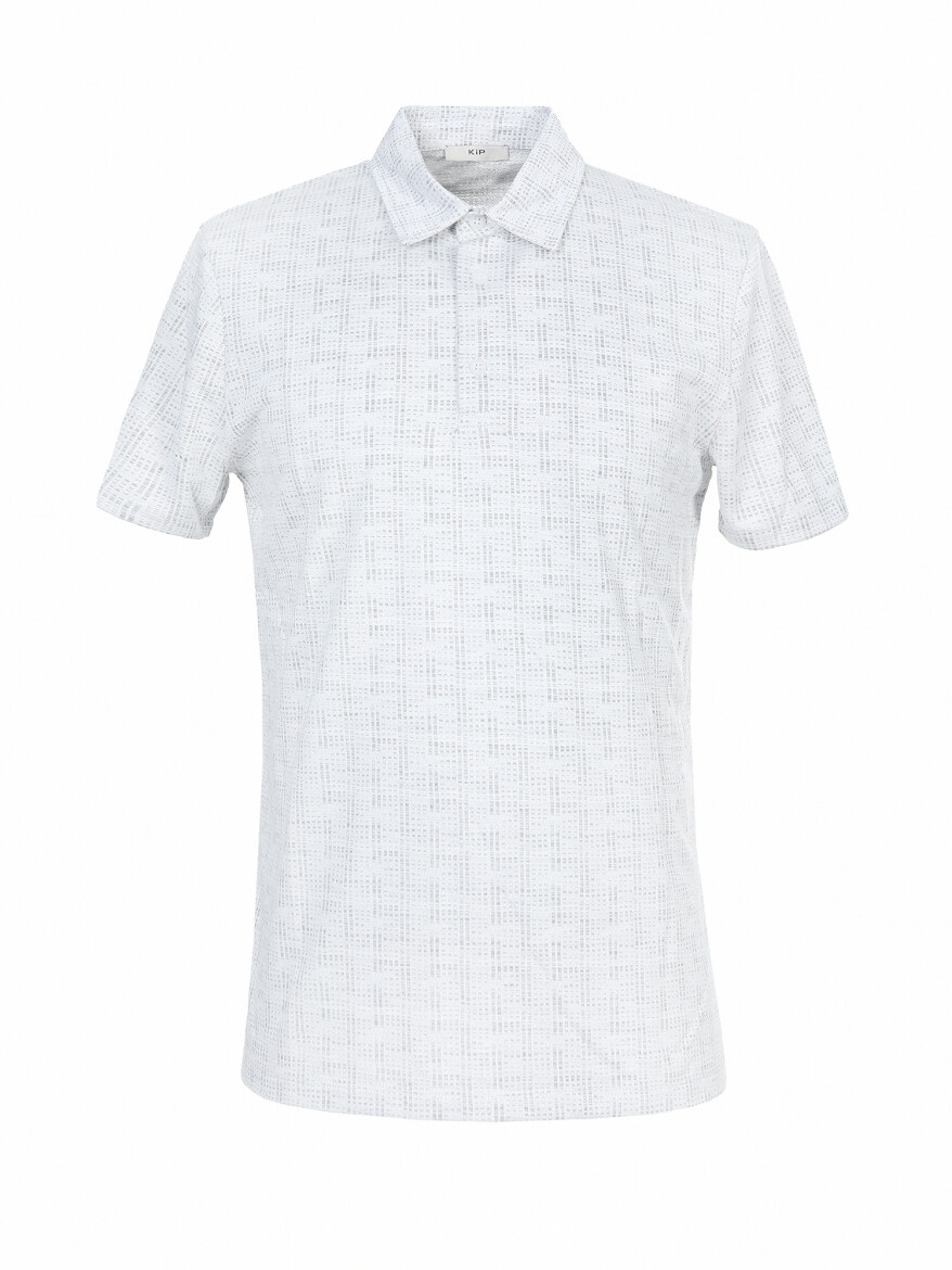 Açık Gri Jakarlı Polo Yaka T-Shirt 