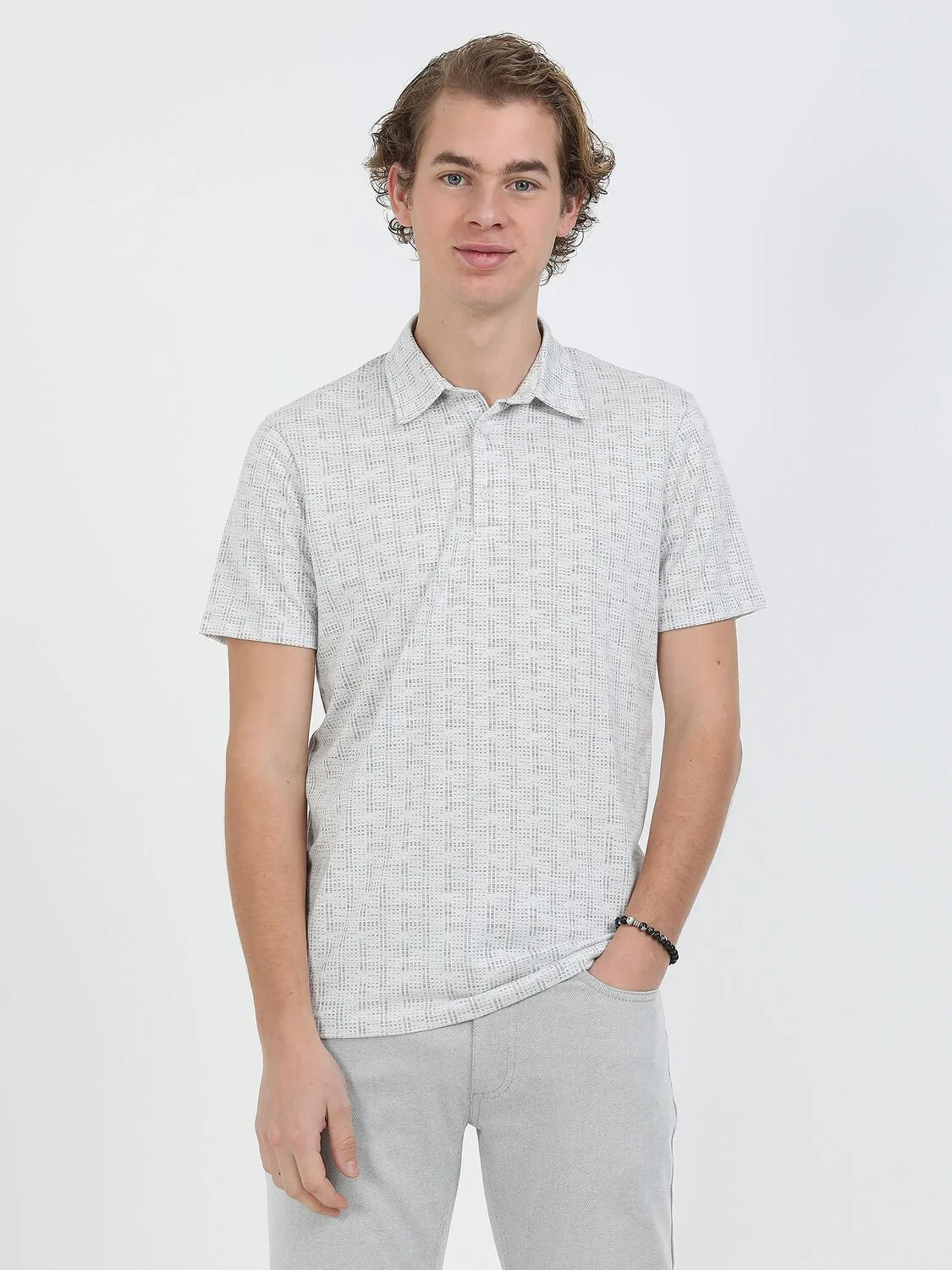 Açık Gri Jakarlı Polo Yaka T-Shirt - 2