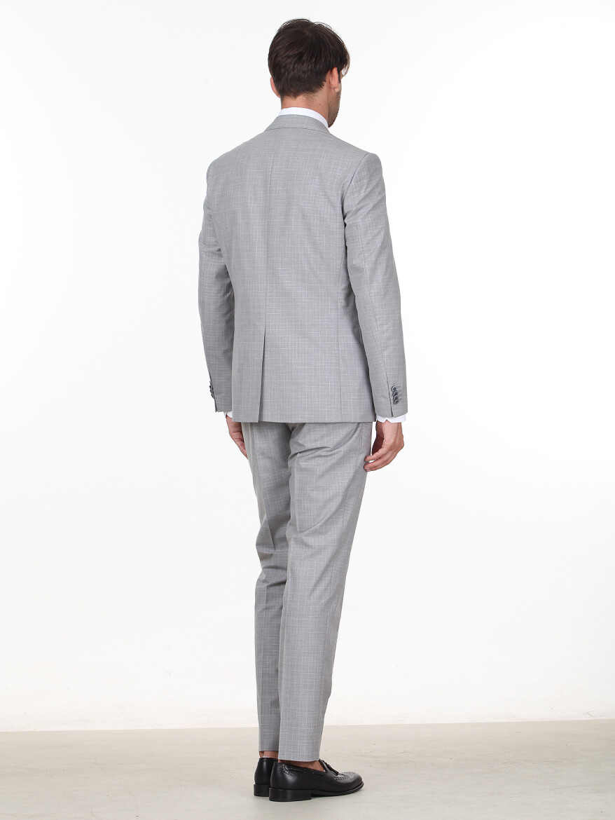 Açık Gri Kareli Modern Fit Takım Elbise - 3