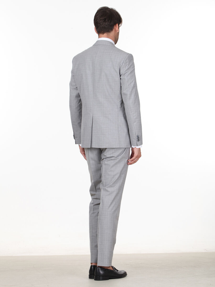 Açık Gri Kareli Modern Fit Takım Elbise - 3