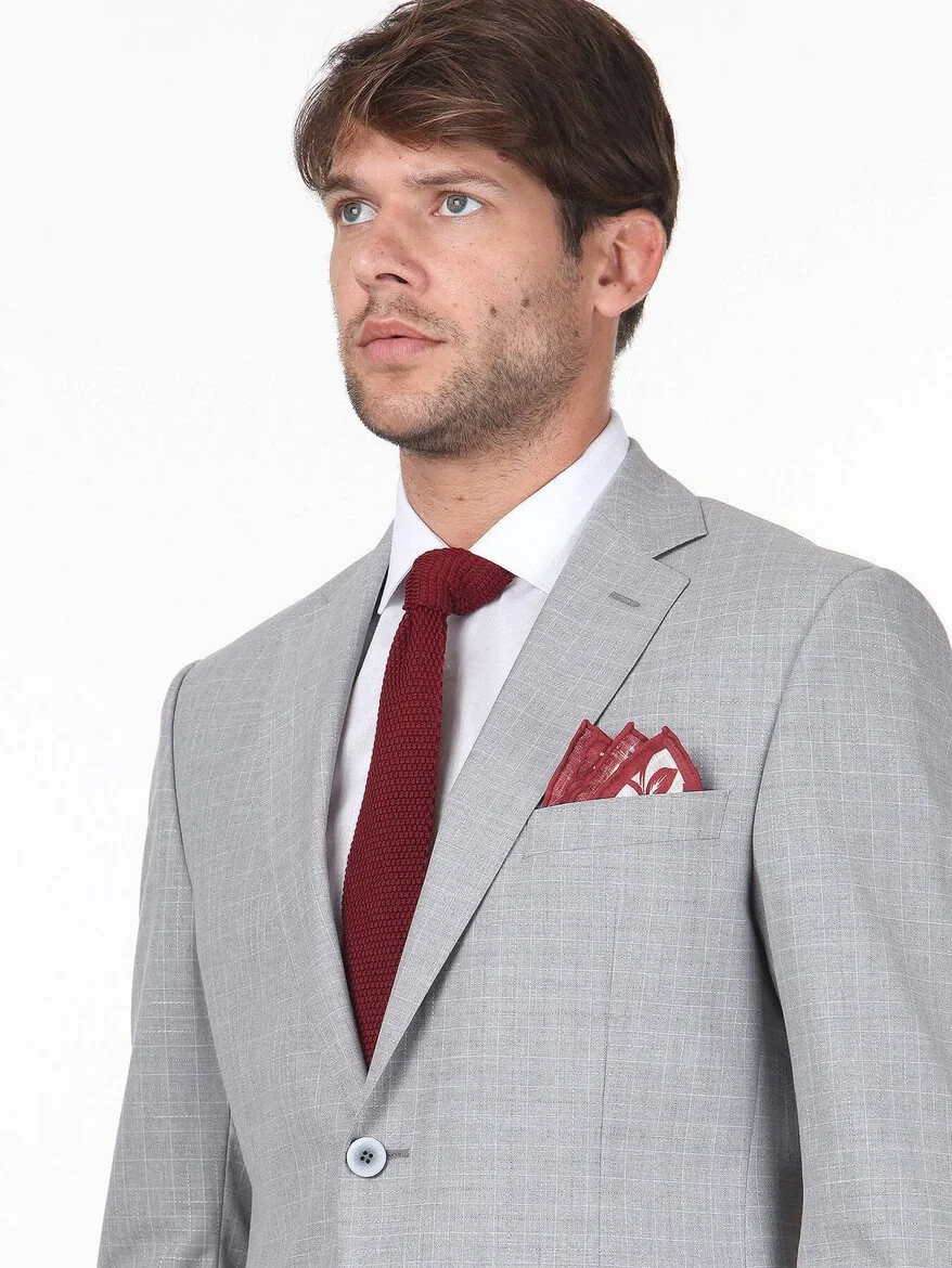 Açık Gri Kareli Modern Fit Takım Elbise - 3