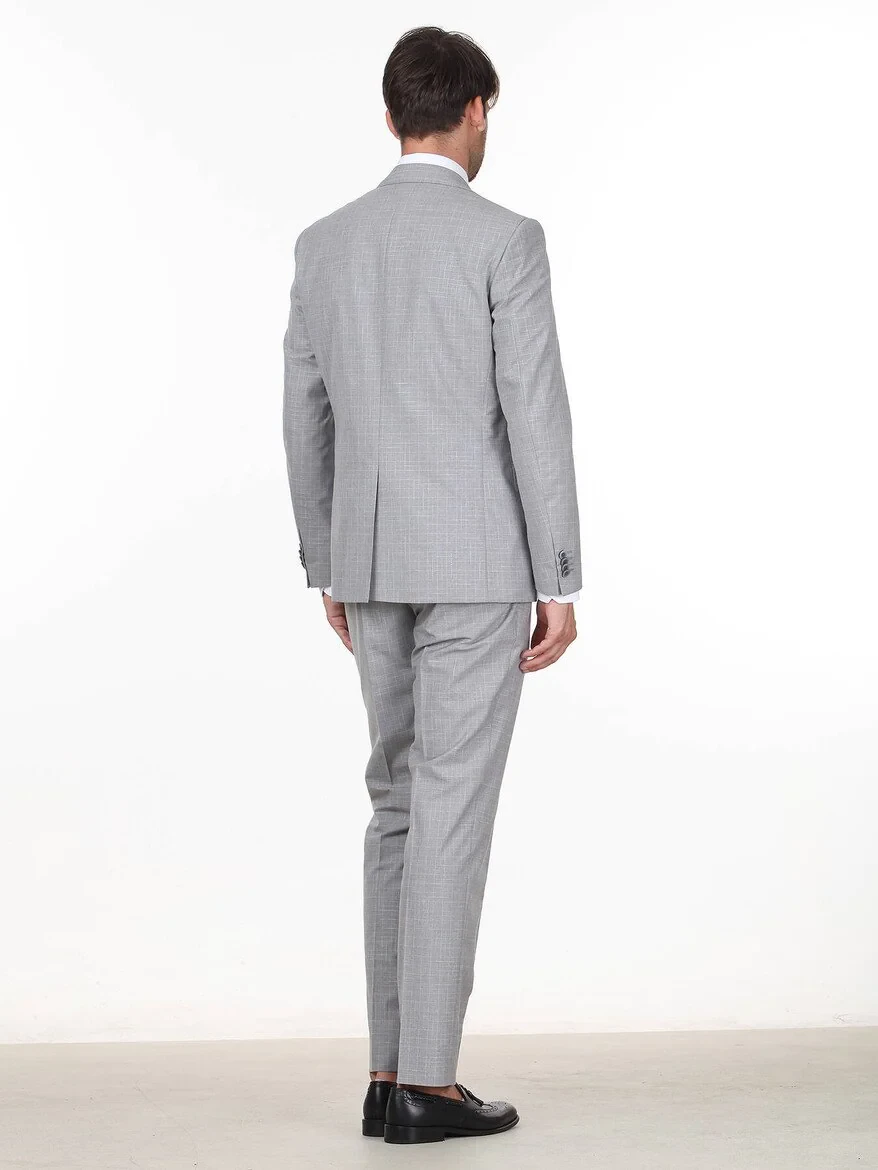 Açık Gri Kareli Modern Fit Takım Elbise - 4