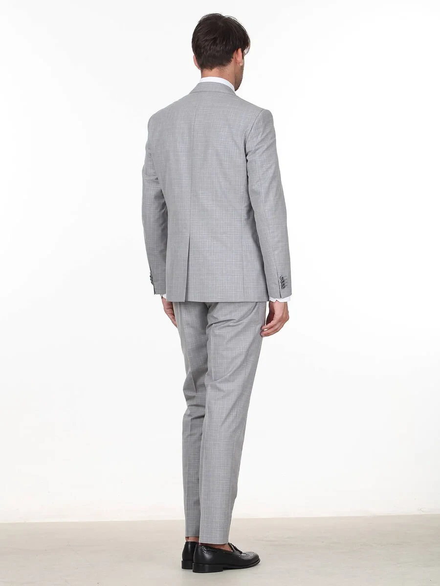 Açık Gri Kareli Modern Fit Takım Elbise - 4