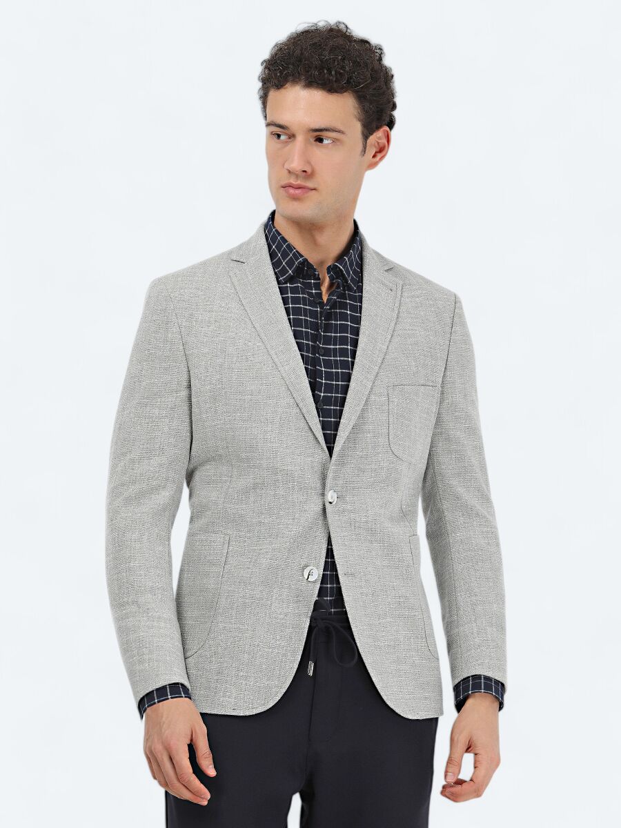 Açık Gri Mikro Regular Fit Pamuk Karışımlı Ceket - 1