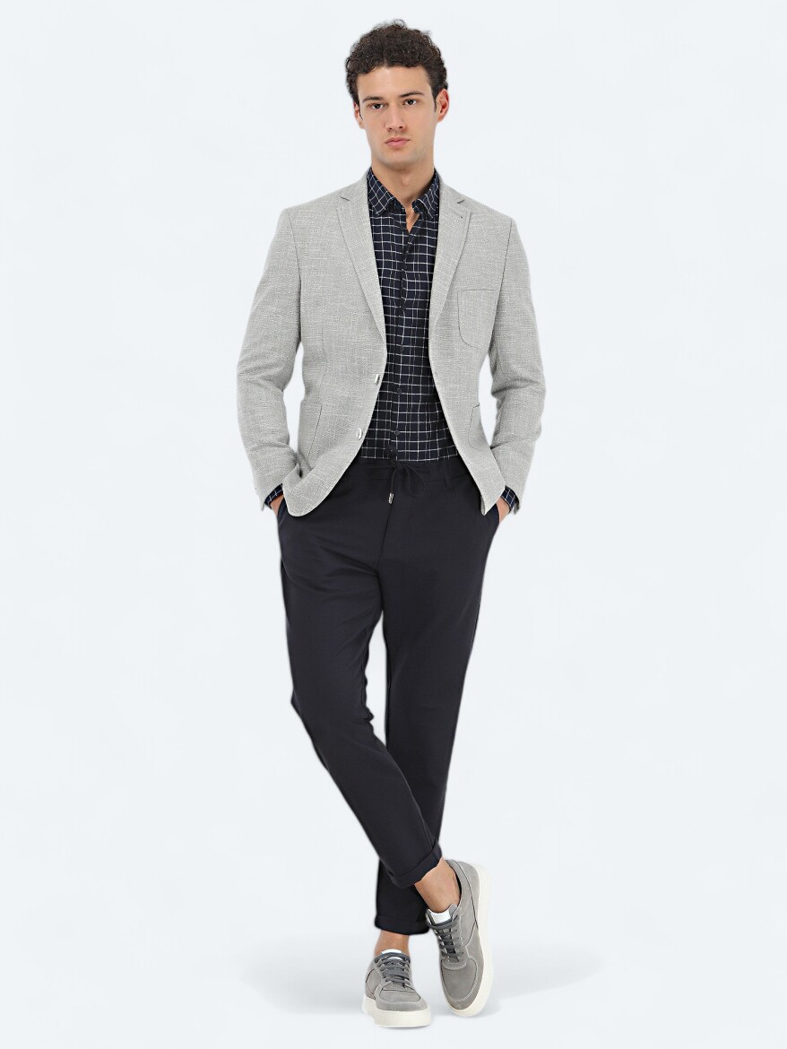 Açık Gri Mikro Regular Fit Pamuk Karışımlı Ceket - 4