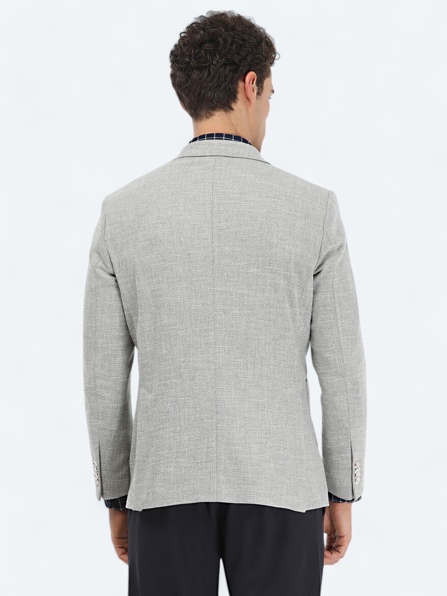 Açık Gri Mikro Regular Fit Pamuk Karışımlı Ceket - 5