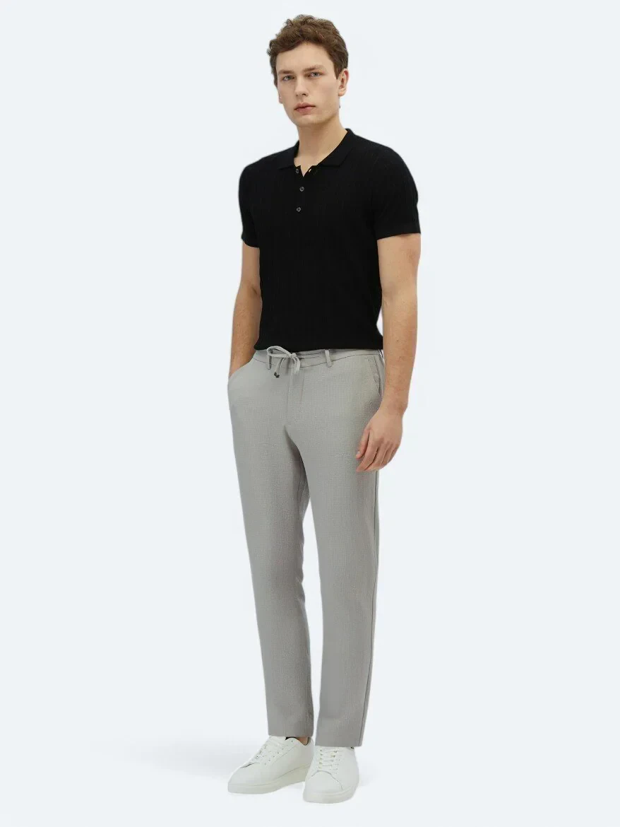 Açık Gri Örme Jogging Fit Casual Pantolon - 1
