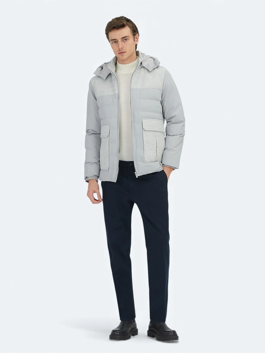 Açık Gri Regular Fit Dik Yaka Casual Dokuma Mont - KİP