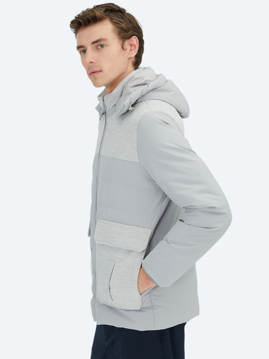 Açık Gri Regular Fit Dik Yaka Casual Dokuma Mont - 4