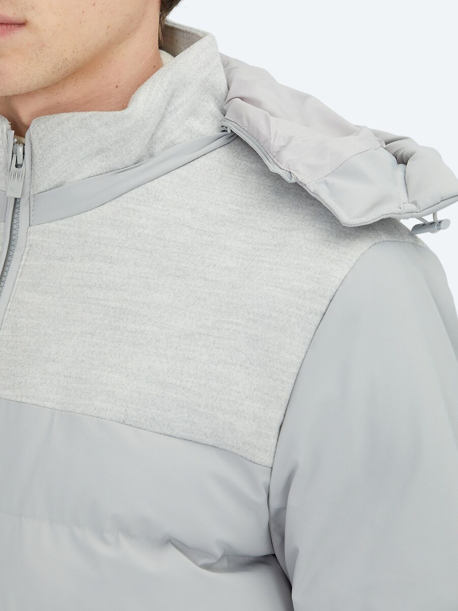 Açık Gri Regular Fit Dik Yaka Casual Dokuma Mont - 5