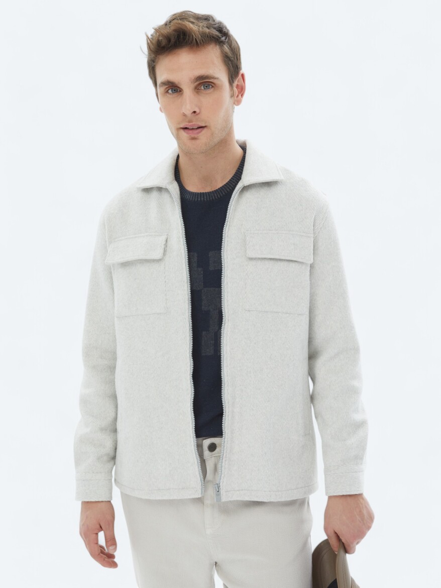 Açık Gri Regular Fit Dokuma Overshırt - KİP