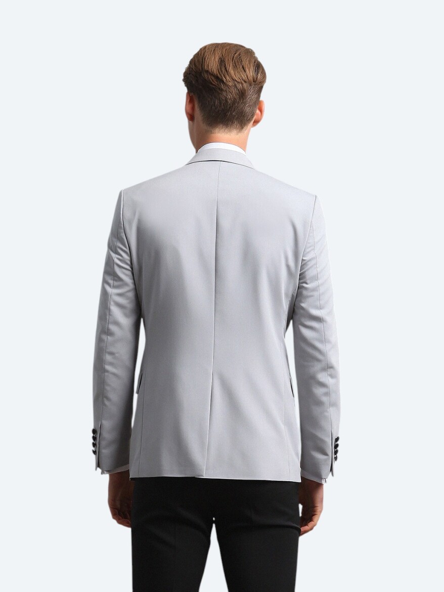 Açık Gri Slim Fit Kelebek Yaka Dokuma Smokin Takım Elbise - 5