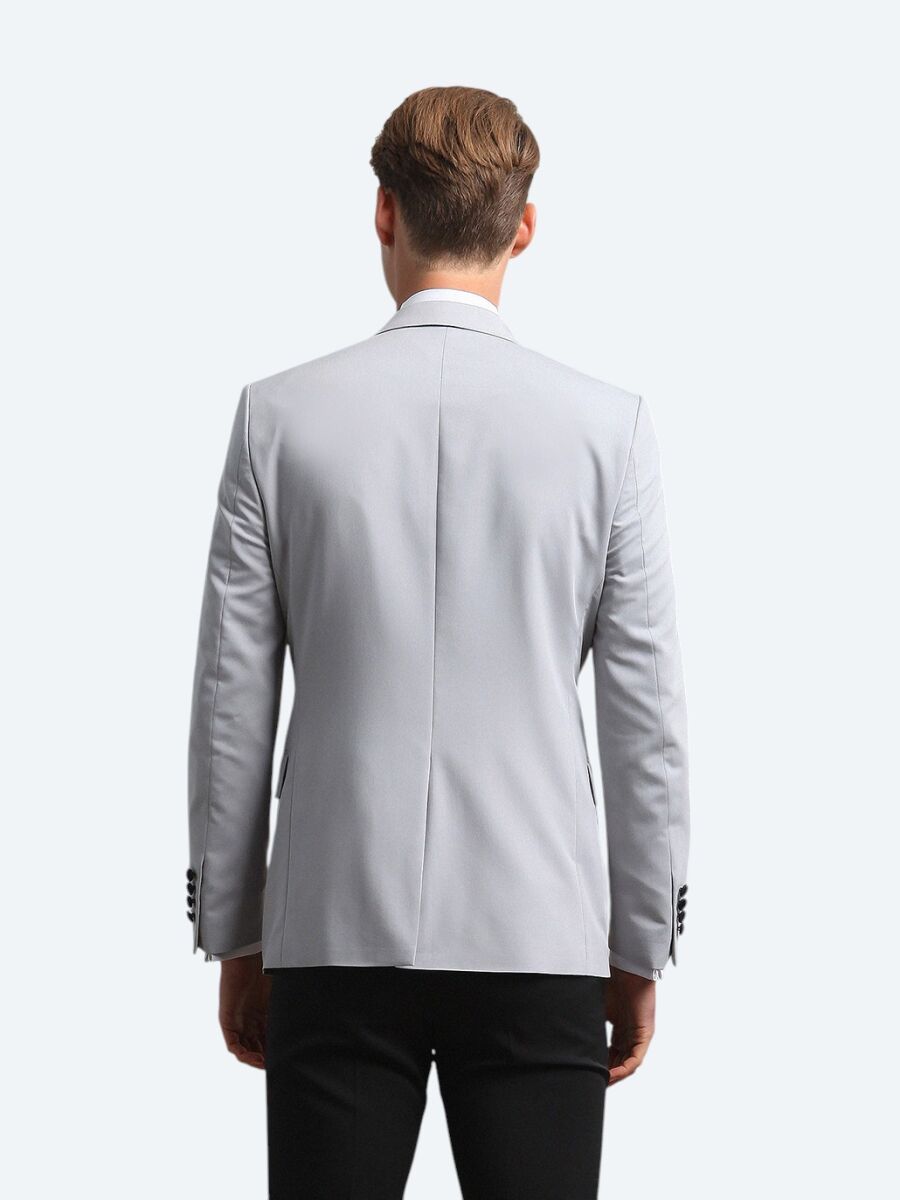 Açık Gri Slim Fit Kelebek Yaka Dokuma Smokin Takım Elbise - 5