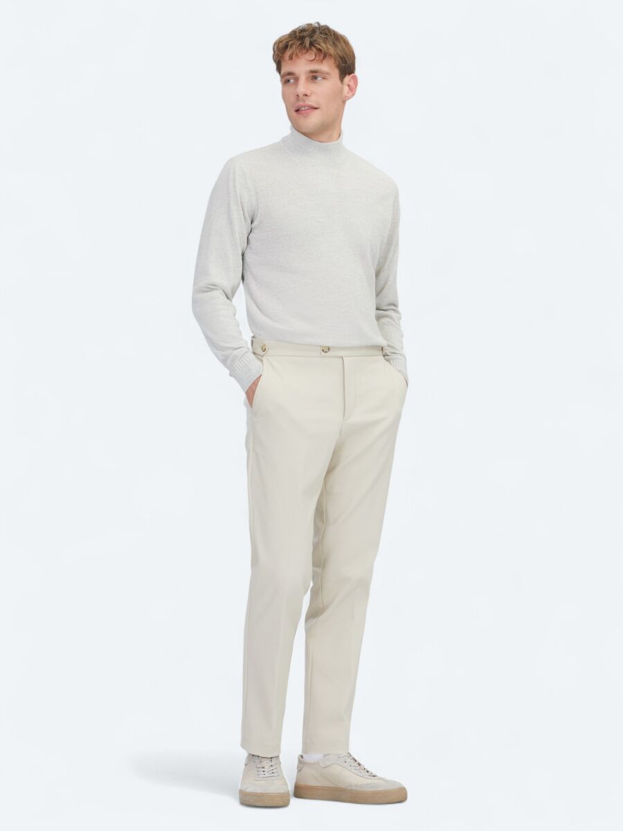 Açık Gri Yarım Balıkçı Yaka Jakarlı Yün Karışımlı Triko Kazak - 2