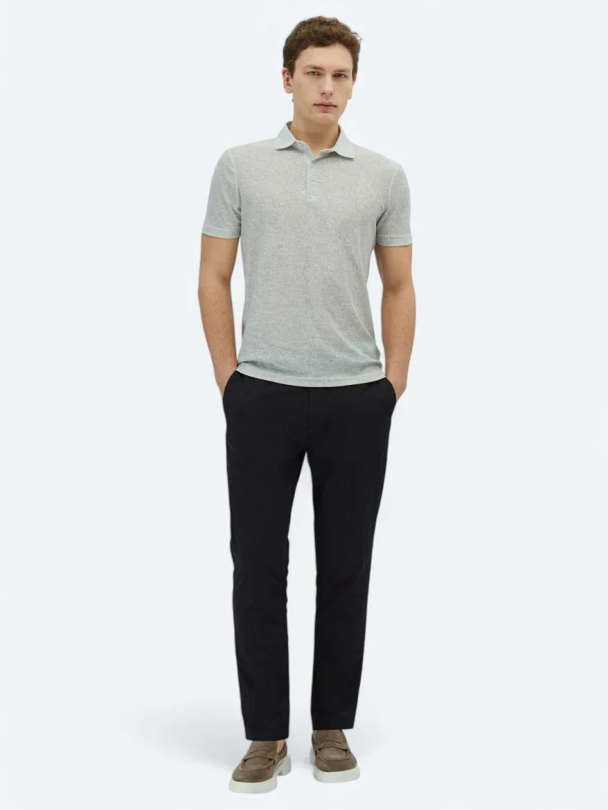 Açık Haki Baskılı Polo Yaka Pamuk Karışımlı T-Shirt - 2