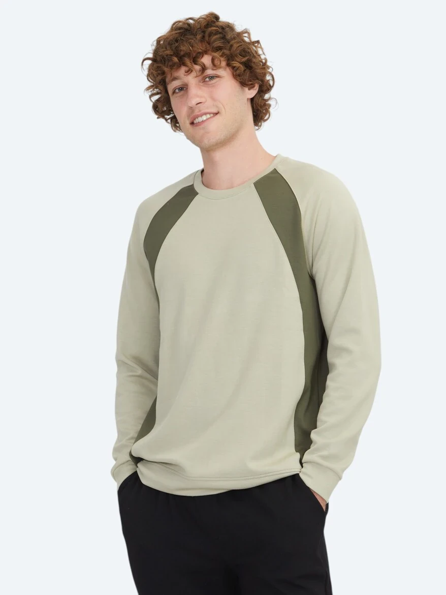 Açık Haki Bisiklet Yaka Sweatshırt - 1