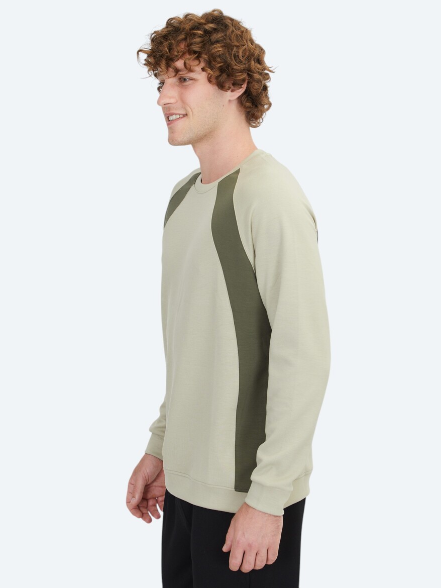 Açık Haki Bisiklet Yaka Sweatshırt - 3