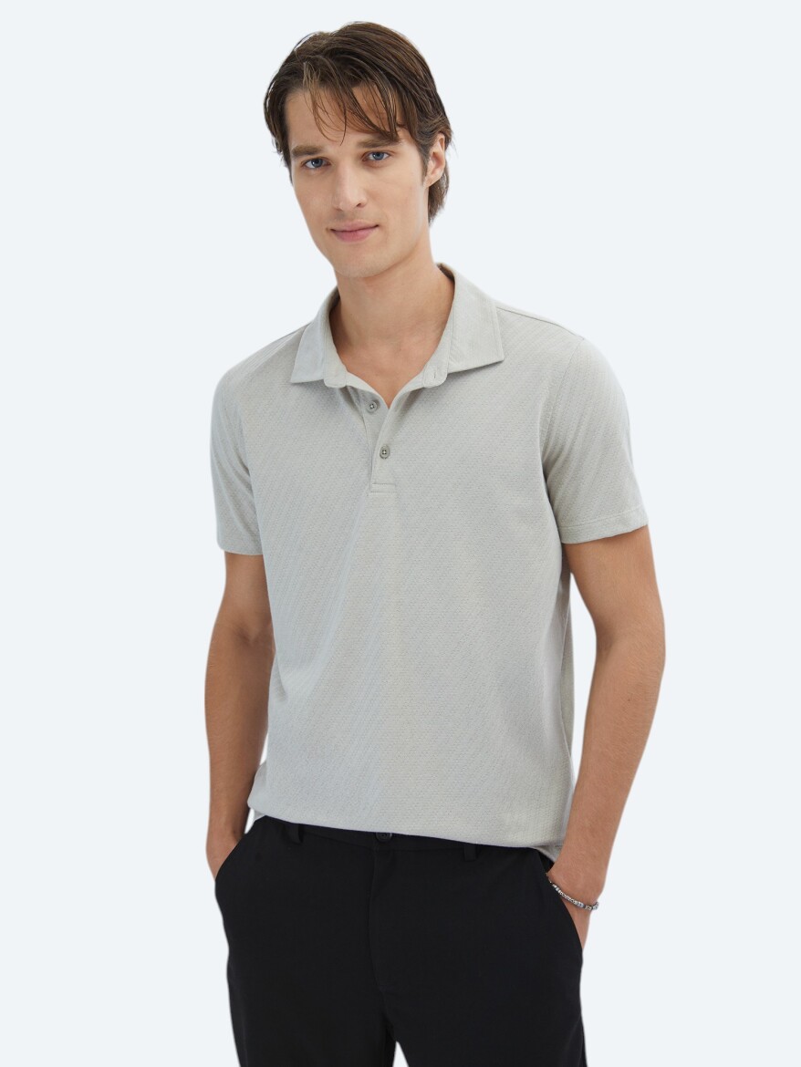 Açık Haki Desenli Polo Yaka T-Shirt - KİP