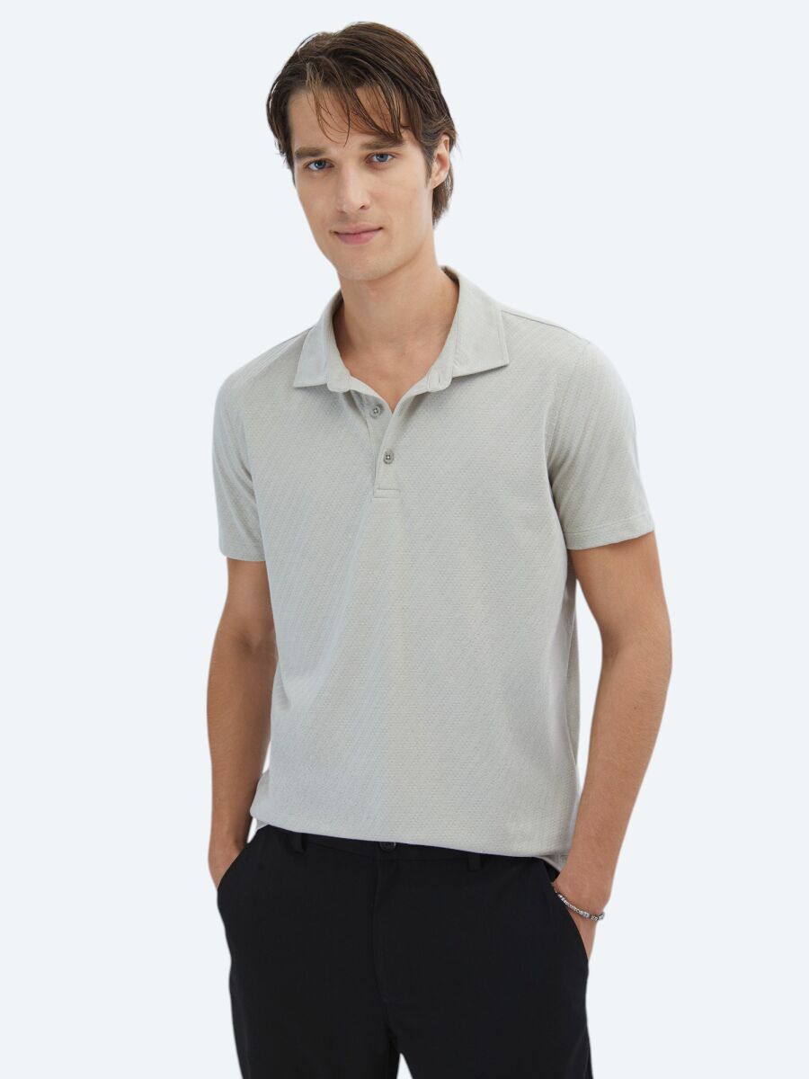Açık Haki Desenli Polo Yaka T-Shirt - 1