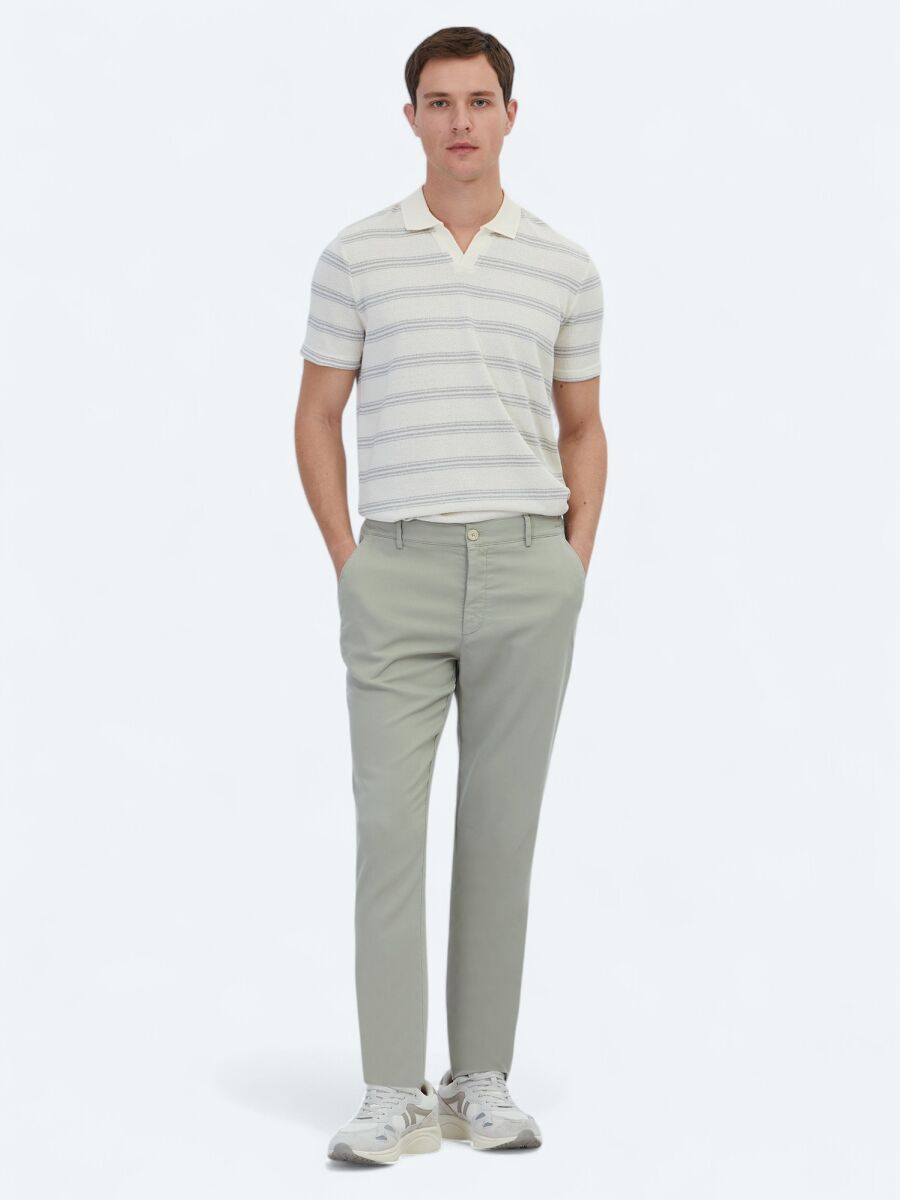 Açık Haki Dokuma Jogging Fit Casual Pamuk Karışımlı Pantolon - 1