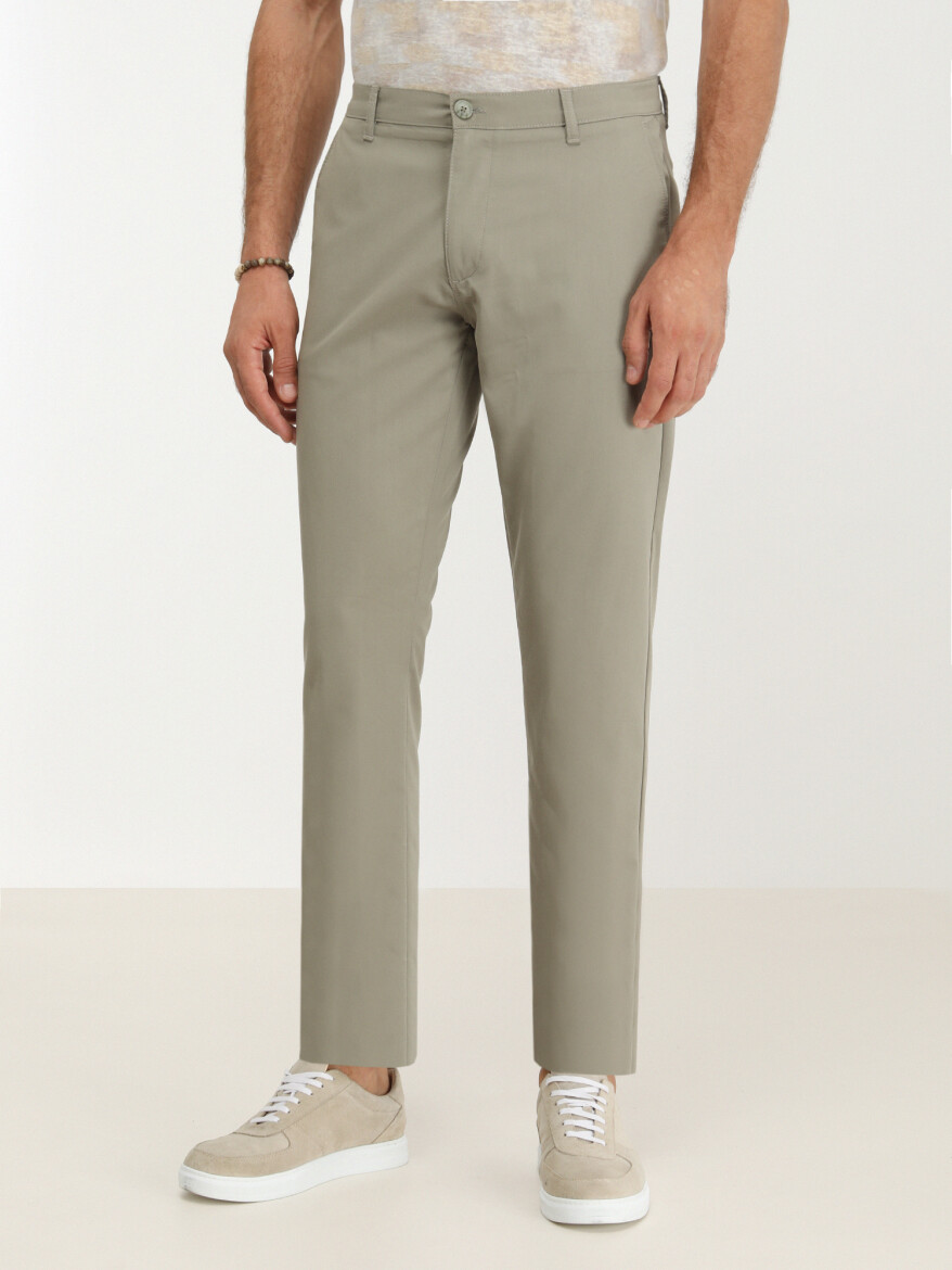 Açık Haki Dokuma Slim Fit Casual Pantolon - 1