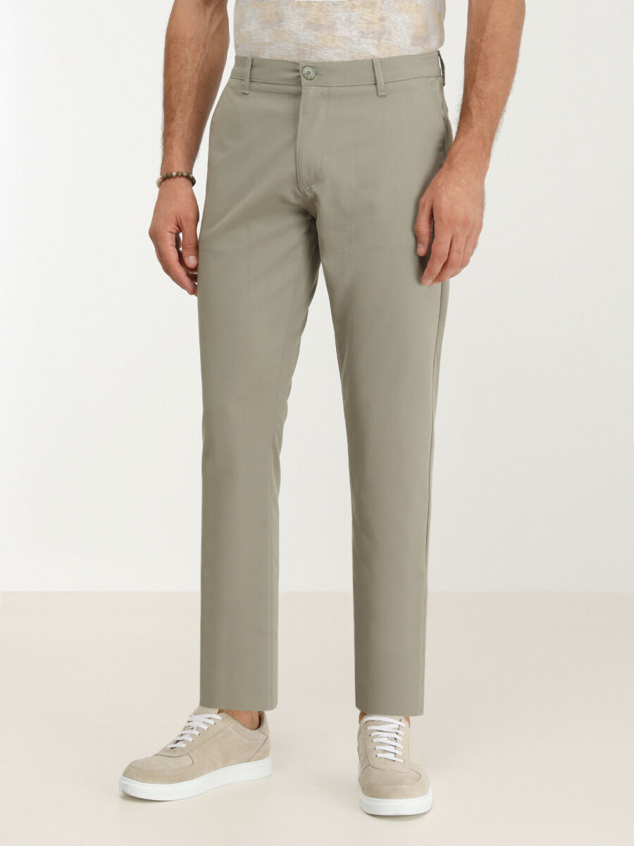 Açık Haki Dokuma Slim Fit Casual Pantolon - 1