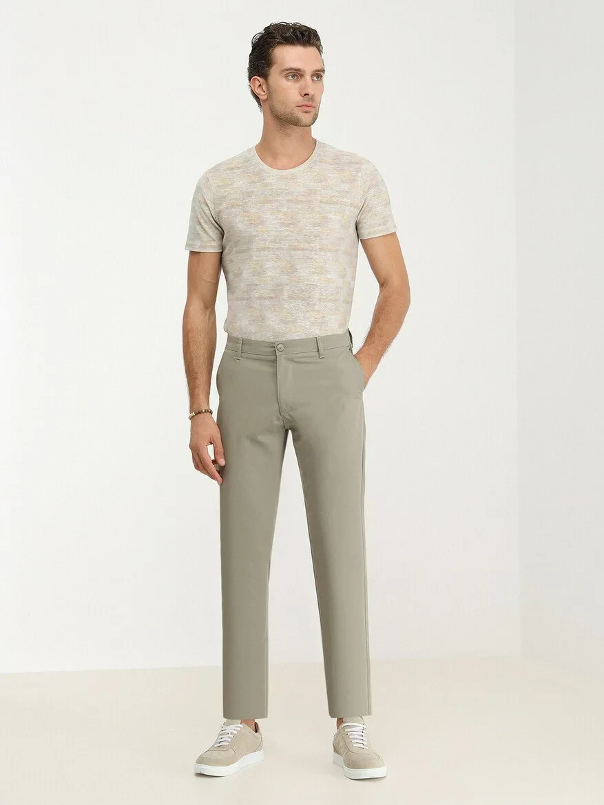 Açık Haki Dokuma Slim Fit Casual Pantolon - 2
