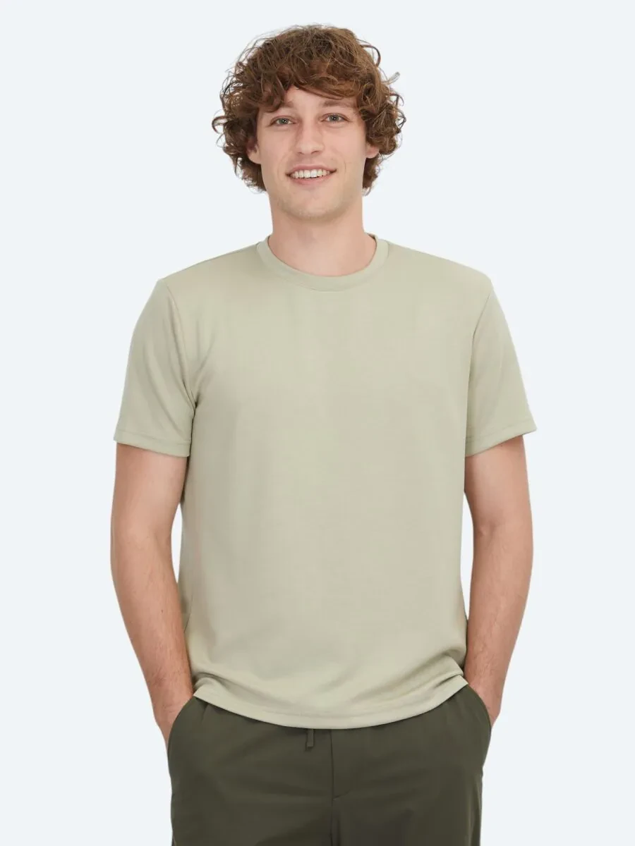 Açık Haki Düz Bisiklet Yaka T-Shirt - 1