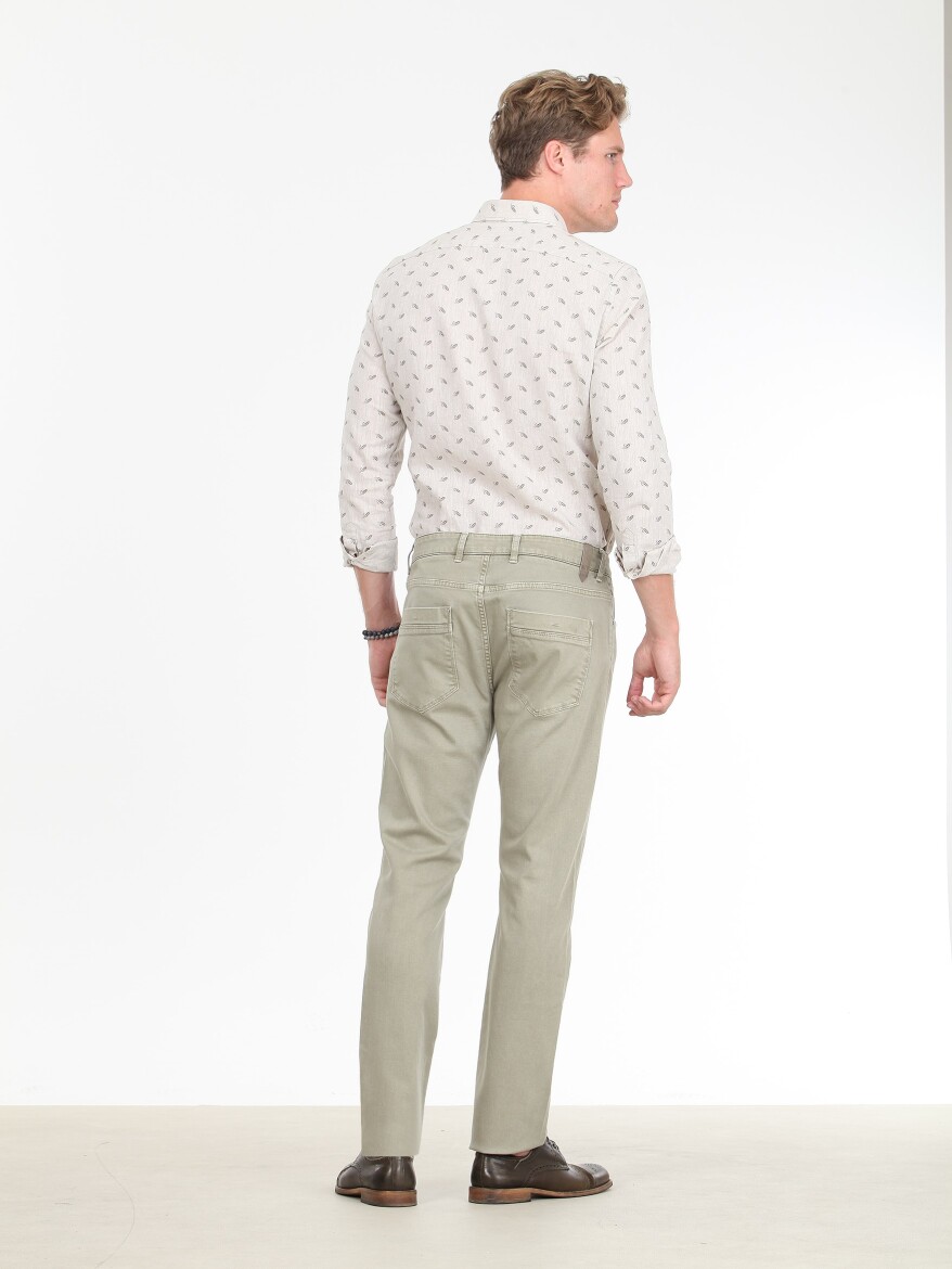 Açık Haki Düz Dokuma Regular Fit Casual Pamuk Karışımlı Pantolon - 4